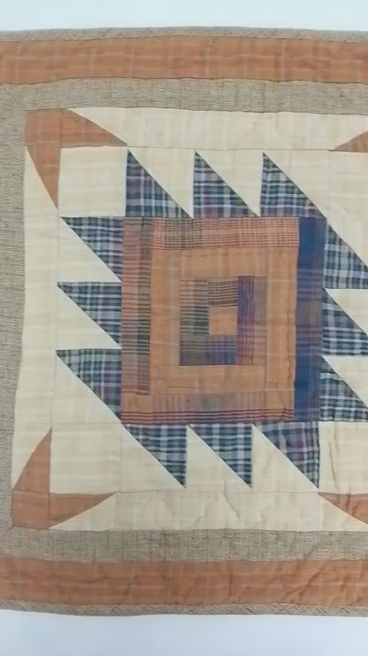Hand made hand quilted quilt, table accent piece, Table topper 19"x19" inc Autumn log cabin fall quilt Heirloom Quality by HOME HEART Brands