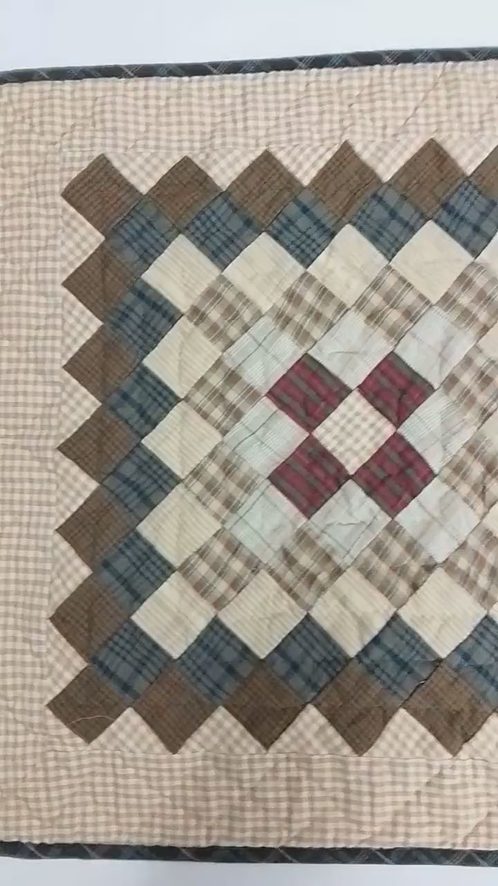 Hand made Hand quilted patchwork block Quilt, Table Topper 19"x19"  Trip Around the World plaid quilt by Home Heart brands (Made in India)