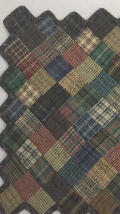 Hand quilted hand made placemats tablemats Dark square mix country plaid zig zag placemat  14"X19" by HOME HEART Brands (Made in India)