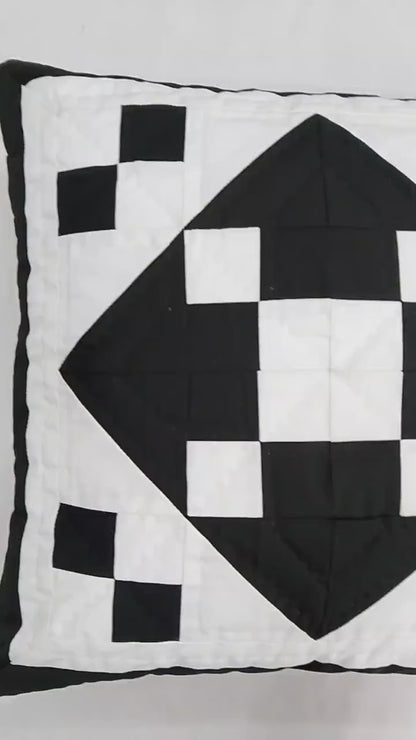 Hand made Quilted patchwork pillow cover, cushion cover, throw pillow cover Calico black diamond quilt by HOME HEART Brands(made in India)
