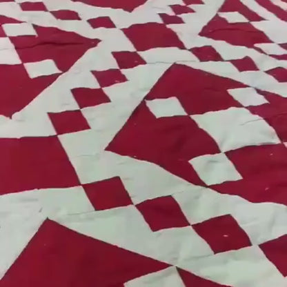 Hand crafted quilt Hand Quilted bedspread heirloom red diamond square calico cotton fabric patchwork Design by HOME HEART Brands