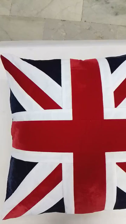 Velvet Union Jack pillow cover, cushion cover, three layered pillow not included red micro velvet fabric by HOME HEART Brands(made in India)