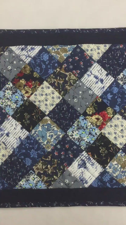 quilted placemats tablemats patchwork Flower Garden, Blue white Calico multi floral print  14"X19" by HOME HEART Brands (Made in India)