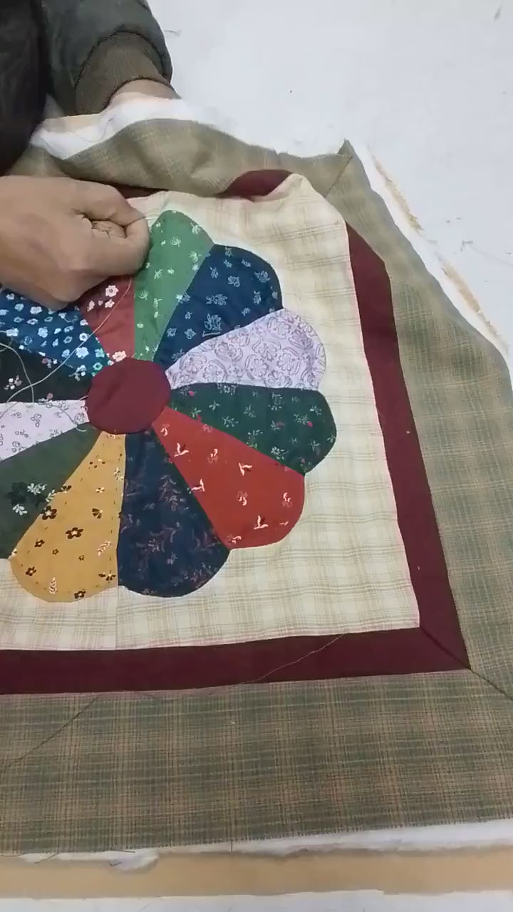 Table runner hand quilted, patchwork, Table Toppers Calico Dresden plate Patchwork quilted Table runner by HOME HEART Brands(made in INDIA)