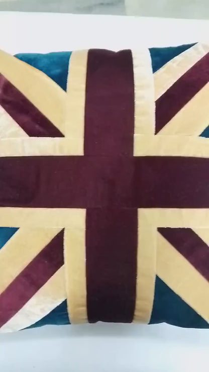 Velvet Royal Union Jack pillow cover, cushion cover,  pillow not included micro velvet fabric by HOME HEART Brands(made in India)