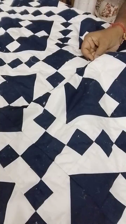 Wall hanging hand made hand quilted quilt, Throws, Table topper, Baby Quilt  Navy blue Diamond square cotton quality by HOME HEART Brands