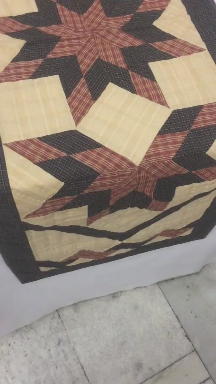 Hand Quilted crafted Country Charm Star patchwork plaid table runner 16"x50" Table Toppers by HOME HEART Brands(Made in India)