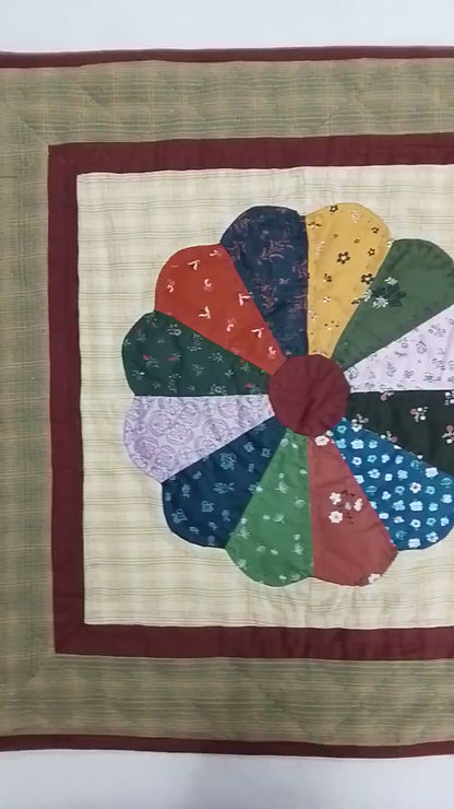 Hand made hand quilted patchwork pillow cover, cushion cover, throw pillow calico Dresden Plate Cushion by HOME HEART Brands(made in India)