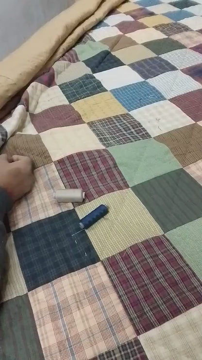 Make to order Hand Quilted bedspread Quilt Quilted Square Primitive Country Patchwork Design Mix Plaid Fabric by HOME HEART Brands