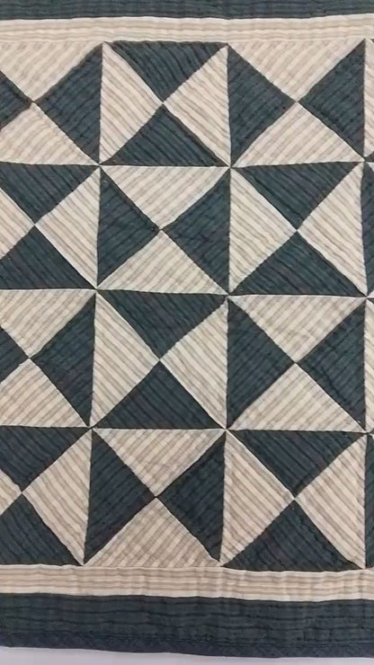 Hand made Hand quilted wall hanging, Table Topper 20"x20" Seersucker Windmill Patchwork plaid quilt by Home Heart brands (Made in India)