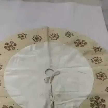 Christmas tree skirt hand embroidered Snow flakes classic ivory micro Velvet and lurex jute border Thick Double Layer by HOME HEART Brands