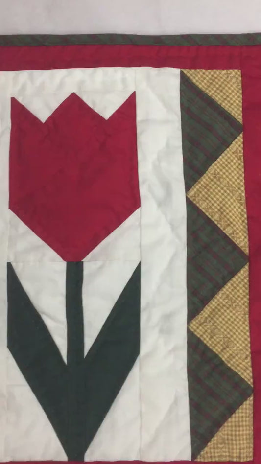 TULIP Hand made Hand quilted Wall hanging, Throw Quilt, small quilt, Table Topper calico cotton   by Home Heart brands (Made in India)