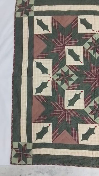 Wall hanging Hand made calico plaid Christmas Star Quilt 45x45 Cotton Hand Quilted Patchwork Table Topper & Baby quilt by HOME HEART Brands